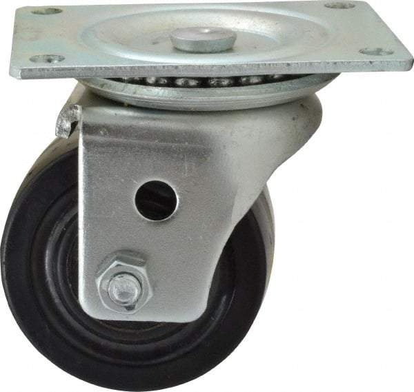 Albion - 3" Diam x 1-13/16" Wide x 3-31/32" OAH Top Plate Mount Swivel Caster - Phenolic, 700 Lb Capacity, Roller Bearing, 3-1/8 x 4-1/8" Plate - Benchmark Tooling