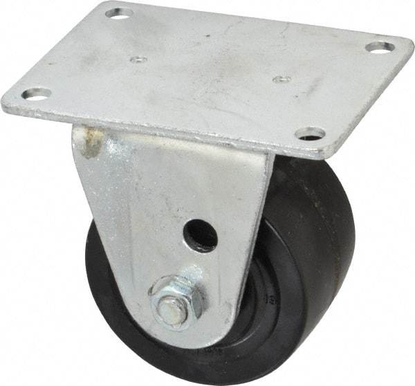 Albion - 3" Diam x 1-13/16" Wide x 3-31/32" OAH Top Plate Mount Rigid Caster - Phenolic, 700 Lb Capacity, Roller Bearing, 3-1/8 x 4-1/8" Plate - Benchmark Tooling