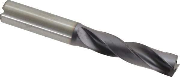 Kennametal - 12.8mm 180° Spiral Flute Solid Carbide Screw Machine Drill Bit - Right Hand Cut, 60mm Flute Length, 107mm OAL, Flat-Bottom Point, Straight Shank, Through Coolant - Benchmark Tooling