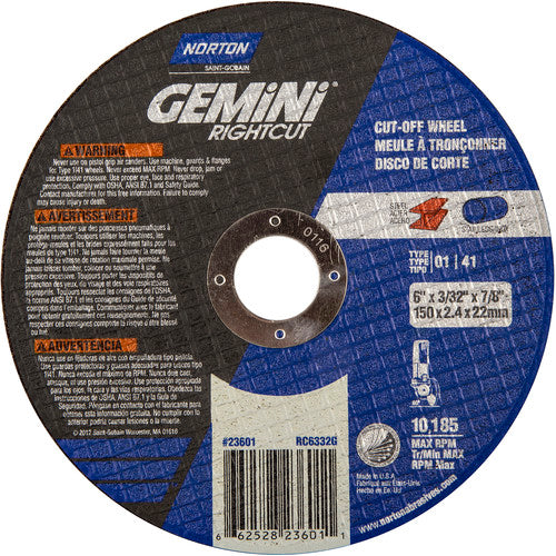 6″ × 0.090″ × 7/8″ Gemini Right Angle Cut-Off Wheel Type 01 Straight 46 Grit - Benchmark Tooling