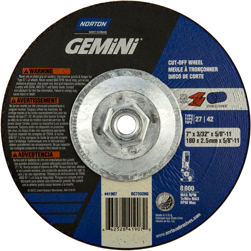 7″ × 3/32″ × 5/8″-11 Gemini Non-Woven Depressed Center Wheel Type 27 24 Grit - Benchmark Tooling