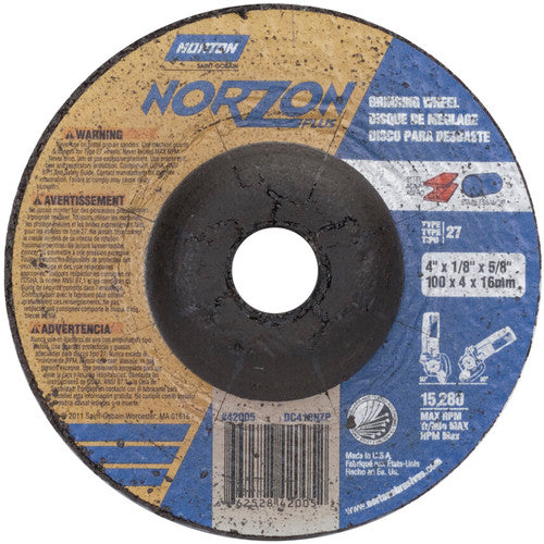 4″ × 1/8″ × 5/8″ NorZon Plus Non-Woven Depressed Center Wheel Type 27 Ceramic Alumina / Zirconia Alumina - Benchmark Tooling