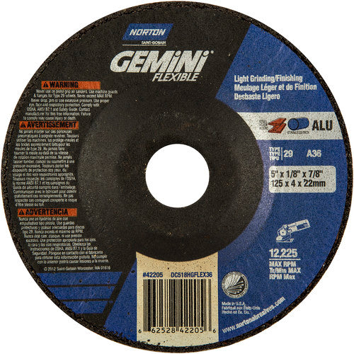 5″ × 1/8″ × 7/8 ″ Gemini Non-Woven Depressed Center Wheel Type 29 36 Grit - Benchmark Tooling