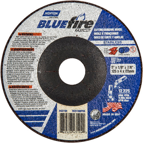 5″ × 1/8″ × 7/8″ BlueFire Non-Woven Depressed Center Wheel Type 27 Zirconia Alumina / Aluminum Oxide - Benchmark Tooling