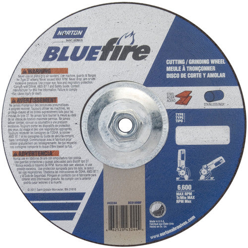 9″ × 1/8″ × 5/8″ BlueFire Non-Woven Depressed Center Wheel Type 27 Zirconia Alumina / Aluminum Oxide - Benchmark Tooling