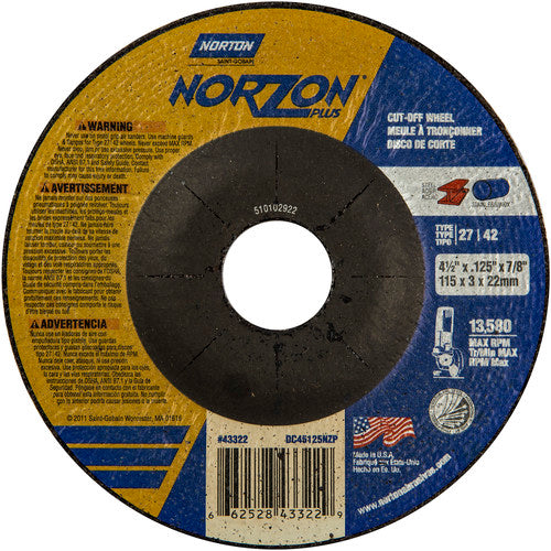 4-1/2″ × 1/8″ × 7/8″ NorZon Plus Non-Woven Depressed Center Wheel Type 27 - Benchmark Tooling