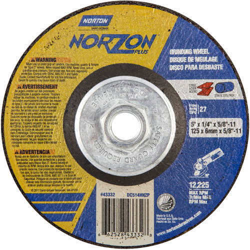 5″ × 1/4″ × 5/8″ NorZon Plus Non-Woven Depressed Center Wheel Type 27 - Benchmark Tooling