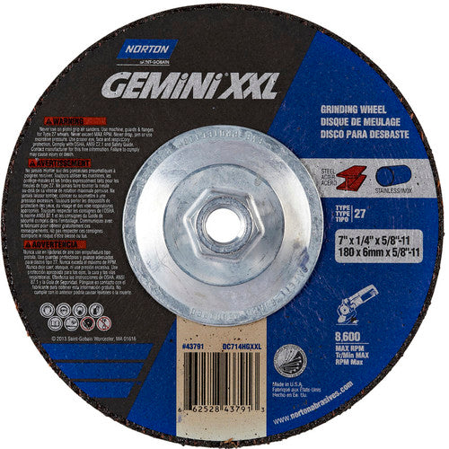 7″ × 1/4″ × 5/8″-11 Gemini Depressed Center Wheel Type 27 Aluminum Oxide - Benchmark Tooling