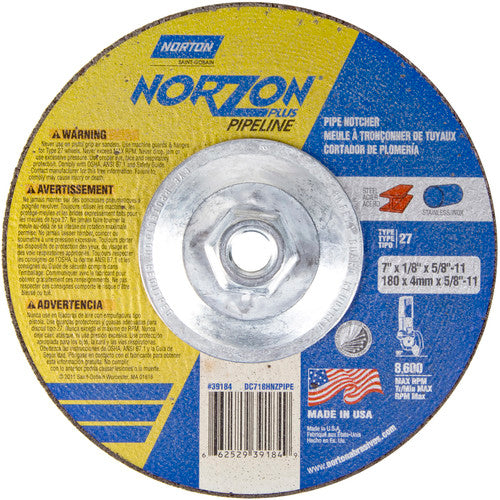 7″ × 1/8″ × 5/8″ NorZon Plus Non-Woven Depressed Center Wheel Type 27 - Benchmark Tooling
