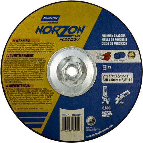 9″ × 1/4″ × 5/8″ NorZon Plus Non-Woven Depressed Center Wheel Type 27 - Benchmark Tooling