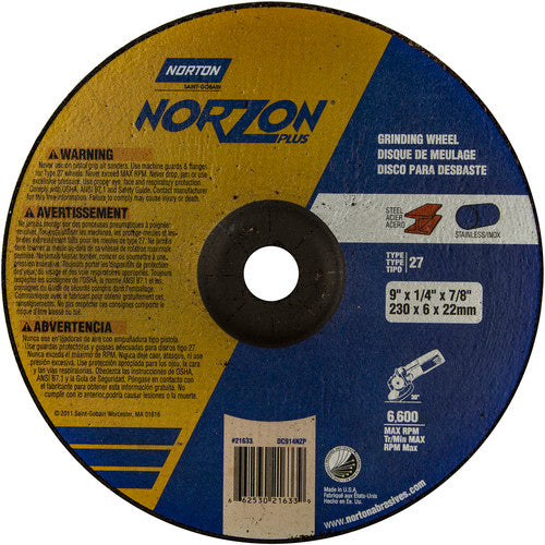 9″ × 1/4″ × 7/8″ NorZon Plus Non-Woven Depressed Center Wheel Type 27 - Benchmark Tooling