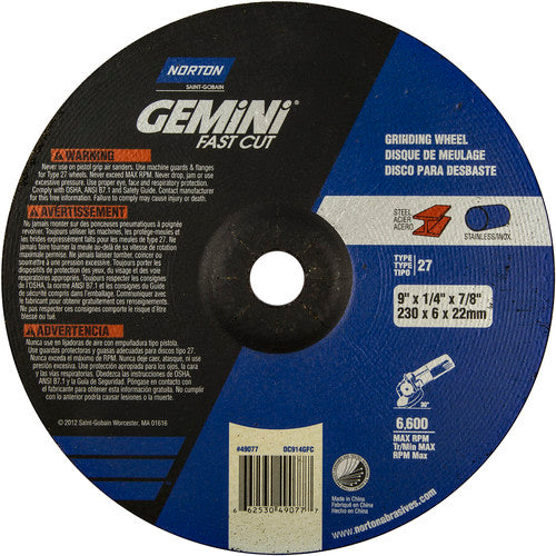 9″ × 1/4″ × 7/8″ Gemini Non-Woven Depressed Center Wheel Type 27 24 Grit Aluminum Oxide - Benchmark Tooling