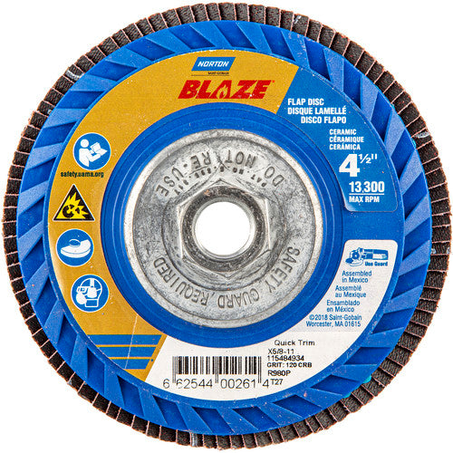 4-1/2 × 5/8 - 11″ Blaze Plastic Flat Flap Disc Type 27 120 Grit R980P Premium Ceramic Alumina - Benchmark Tooling