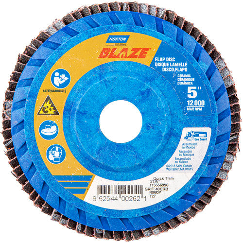 5 × 7/8″ Blaze Plastic Flat Flap Disc Type 27 40 Grit R980P Premium Ceramic Alumina - Benchmark Tooling