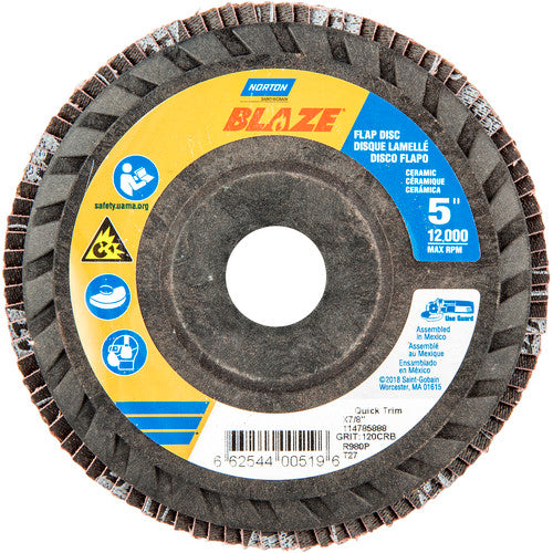 5 × 7/8″ Blaze Plastic Flat Flap Disc Type 27 120 Grit R980P Premium Ceramic Alumina - Benchmark Tooling