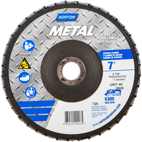 7″ × 1/4″ × 7/8″ Metal Flap Disc Type 29 Conical 40 Grit Zirconia Alumina - Benchmark Tooling