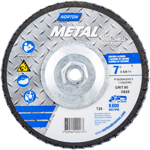 7 × 5/8 - 11″ Metal Fiberglass Conical Flap Disc Type 29 80 Grit R828T Zirconia Alumina - Benchmark Tooling