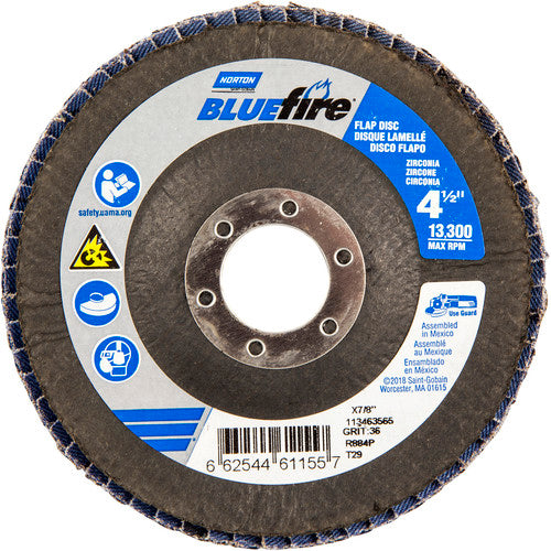 4-1/2 × 7/8″ BlueFire Fiberglass Conical Flap Disc Type 29 P36 Grit R884P Zirconia Alumina - Benchmark Tooling