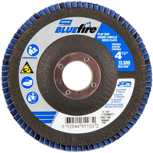 4-1/2 × 7/8″ BlueFire Fiberglass Conical Flap Disc Type 29 P60 Grit R884P Ceramic Alumina - Benchmark Tooling