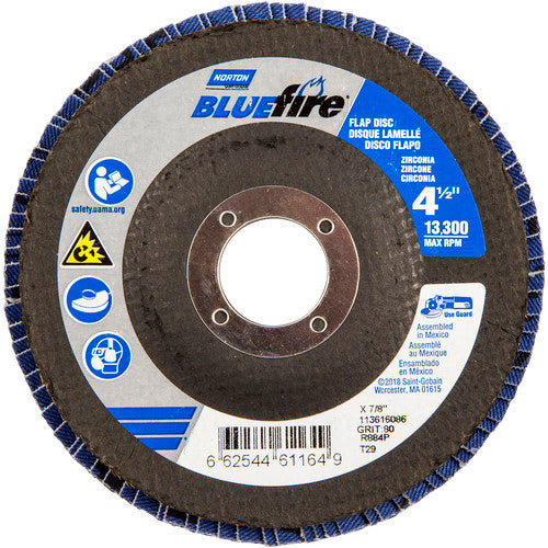 4-1/2 × 7/8″ BlueFire Fiberglass Conical Flap Disc Type 29 P80 Grit R884P Ceramic Alumina - Benchmark Tooling