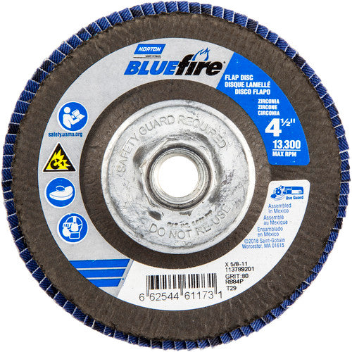 4-1/2 × 5/8 - 11″ BlueFire Fiberglass Conical Flap Disc Type 29 P80 Grit R884P Ceramic Alumina - Benchmark Tooling