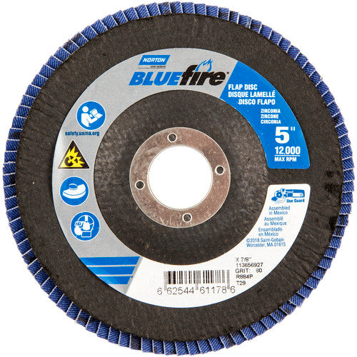 5 × 7/8″ BlueFire Fiberglass Conical Flap Disc Type 29 P80 Grit R884P Zirconia Alumina - Benchmark Tooling