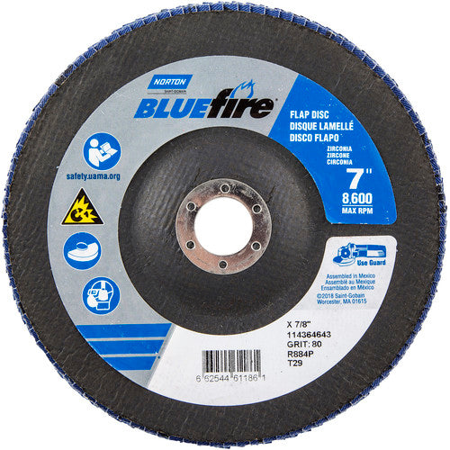 7″ × 1/4″ × 7/8″ NorZon BlueFire R884 Flap Disc Type 29 Conical 80 Grit - Benchmark Tooling