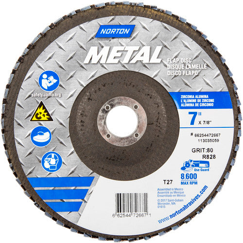7″ × 1/4″ × 7/8″ Metal Flap Disc Type 27 Flat 80 Grit Zirconia Alumina - Benchmark Tooling