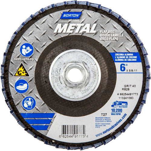 6″ × 1/4″ × 5/8″ Metal Flap Disc Type 27 Flat 40 Grit Zirconia Alumina - Benchmark Tooling