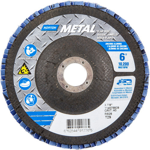 6 × 7/8″ Metal Fiberglass Conical Flap Disc Type 29 P40 Grit R828 Zirconia Alumina - Benchmark Tooling