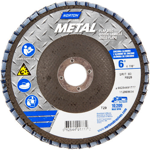6 × 7/8″ Metal Fiberglass Conical Flap Disc Type 29 P60 Grit R828 Zirconia Alumina - Benchmark Tooling