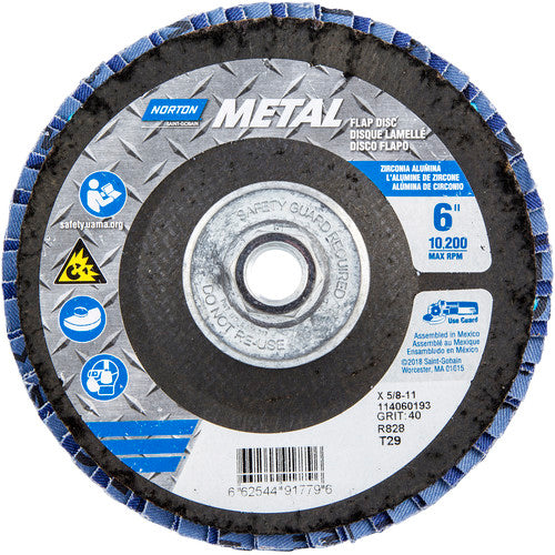 6″ × 1/4″ × 5/8″ Metal Flap Disc Type 29 Conical 40 Grit Zirconia Alumina - Benchmark Tooling
