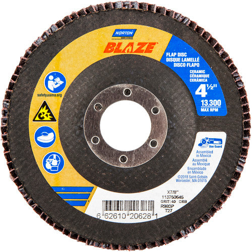 4-1/2 × 7/8″ Blaze Fiberglass HD Flat Flap Disc Type 27 40 Grit R980P Premium Ceramic Alumina - Benchmark Tooling