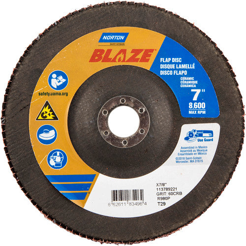7 × 7/8″ Blaze Fiberglass Conical Flap Disc Type 29 60 Grit R980P Premium Ceramic Alumina - Benchmark Tooling