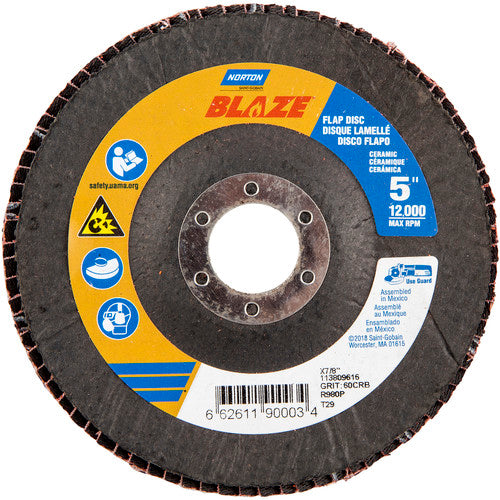 5 × 7/8″ Blaze Fiberglass Conical Flap Disc Type 29 60 Grit R980P Premium Ceramic Alumina - Benchmark Tooling