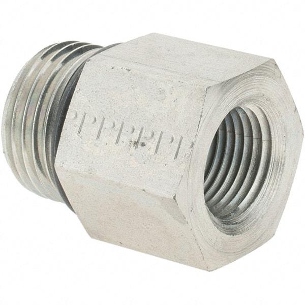 Parker - 7/8-14 Male Thread x 3/8 Female Thread, Zinc Plated Steel Industrial Pipe Adapter - Male Straight Thread O-Ring x Female NPTF, 5,000 psi - Benchmark Tooling