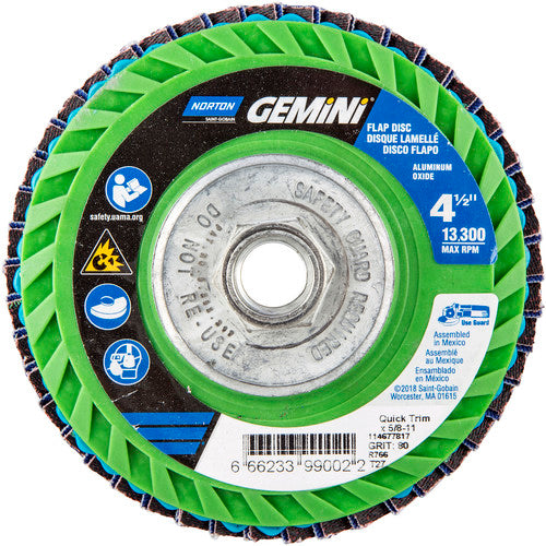 4-1/2 × 5/8 - 11″ Gemini Plastic Flat Flap Disc Type 27 P80 Grit R766 Zirconia Alumina - Benchmark Tooling