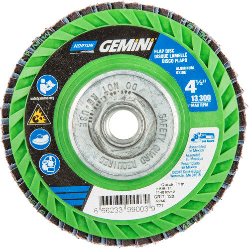 4-1/2 × 5/8 - 11″ Gemini Plastic Flat Flap Disc Type 27 P120 Grit R766 Zirconia Alumina - Benchmark Tooling
