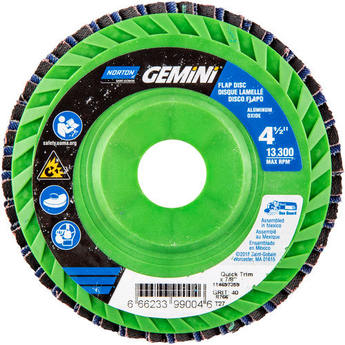 4-1/2 × 7/8″ Gemini Plastic Flat Flap Disc Type 27 P40 Grit R766 Zirconia Alumina - Benchmark Tooling