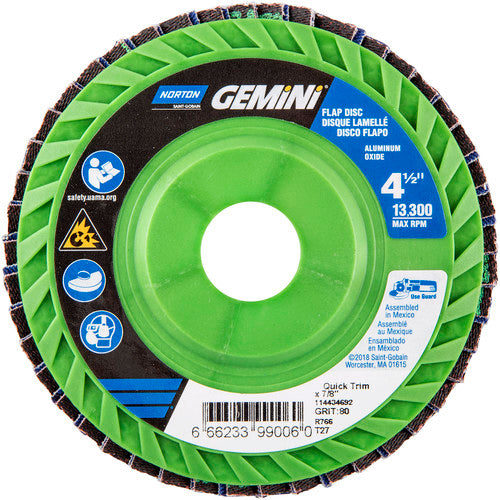 4-1/2 × 7/8″ Gemini Plastic Flat Flap Disc Type 27 P80 Grit R766 Zirconia Alumina - Benchmark Tooling