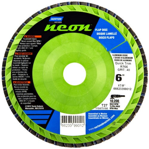 6″ × 7/8″ Flap Disc Neon Quick Trim Type 27- Plastic Plate 40 Grit - Benchmark Tooling