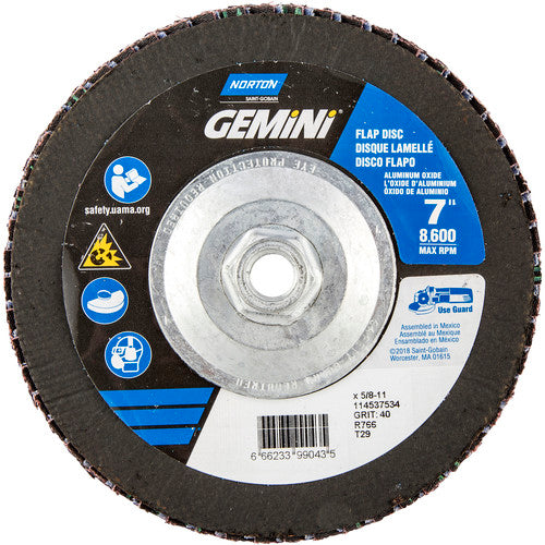 7 × 5/8 - 11″ Gemini Fiberglass Conical Flap Disc Type 29 P40 Grit R766 Zirconia Alumina - Benchmark Tooling