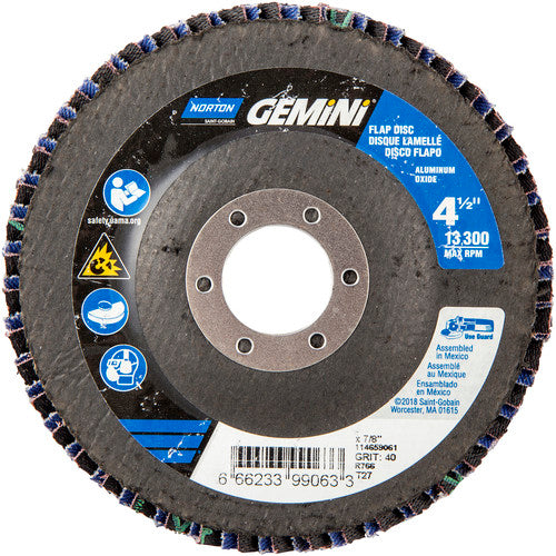 4-1/2 × 7/8″ Gemini Fiberglass HD Flat Flap Disc Type 27 P40 Grit R766 Zirconia Alumina - Benchmark Tooling