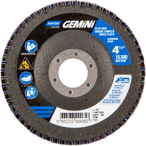 4-1/2 × 7/8″ Gemini Fiberglass HD Flat Flap Disc Type 27 P80 Grit R766 Zirconia Alumina - Benchmark Tooling