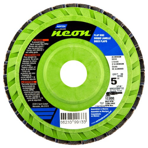 5″ × 1/4″ × 7/8″ Neon R766 Flap Disc Type 27 Flat 120 Grit - Benchmark Tooling