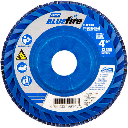 4-1/2 × 7/8″ BlueFire Plastic Flat Flap Disc Type 27 P60 Grit R884P Ceramic Alumina - Benchmark Tooling