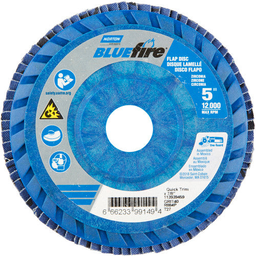 5 × 7/8″ BlueFire Plastic Flat Flap Disc Type 27 P40 Grit R884P Zirconia Alumina - Benchmark Tooling