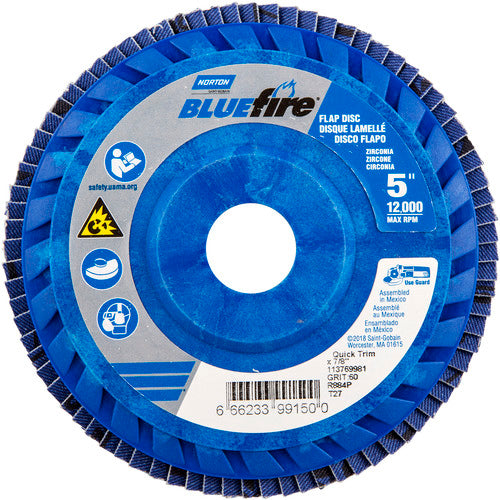 5 × 7/8″ BlueFire Plastic Flat Flap Disc Type 27 P60 Grit R884P Zirconia Alumina - Benchmark Tooling