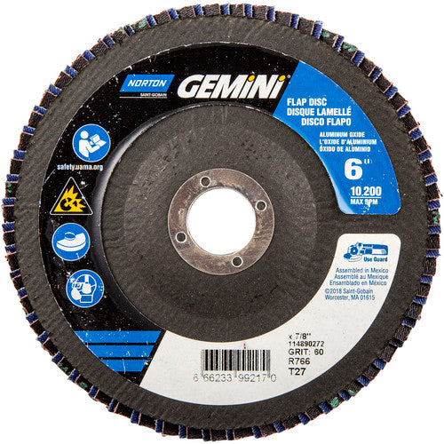 6 × 7/8″ Gemini Fiberglass HD Flat Flap Disc Type 27 P60 Grit R766 Zirconia Alumina - Benchmark Tooling