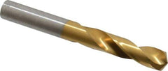 Hertel - 0.358" 135° Spiral Flute High Speed Steel Screw Machine Drill Bit - TiN Finish, Right Hand Cut, 1-3/4" Flute Length, 3-1/16" OAL, Split Point, Straight Shank - Benchmark Tooling
